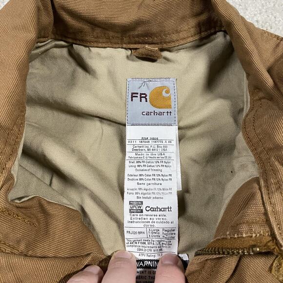 Carhartt FR Canvas Jacket Mens XL Brown Flame Resistant Work Bomber Grunge - Picture 4 of 8